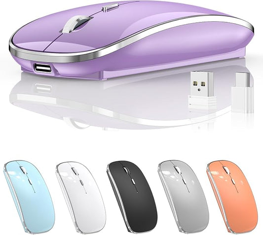 Halpilt Wireless Mouse Chargeable Portable Silent USB and Type-C Dual Mode Wireless Mouse 3 Adjustable DPI for Laptop, Mac, Android, PC (Q23S Purple)