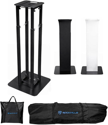 Rockville RTP32B Totem Moving Head Light Stand, Black and White Scrims | 2 Carry Bags, Adjustable Height 39-69 Inches, 132 lb Capacity, Steel, 35mm Pole Mount, Tool-Free Assembly