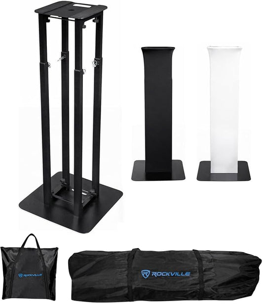 Rockville RTP82B 8 ft Adjustable Black Totem Moving Head Light Stand | Includes Scrim and Bag, 132 lbs Capacity, Steel, 35mm Speaker Adapter, Spring Lock Height Adjustment, Tool-Free Assembly