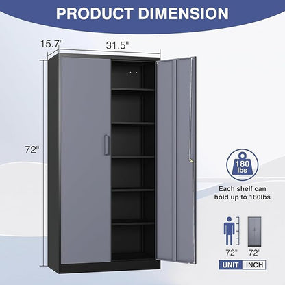 72" Metal Locker Storage Cabinet,72" Tall Locking Cabinet with Doors and Adjustbale Shelves,File Cabinets for Basement,Garage,Home Office