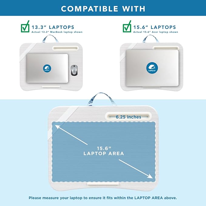 LAPGEAR Designer Lap Desk 2-Pack with Storage Basket, Phone Slot & Device Ledge – Blue Blossoms – Fits Laptops up to 15.6" – Style No. 70433