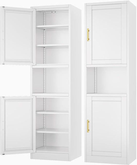 Ckzbx Tall Narrow Storage Cabinet 66.93" H Tall Bathroom Cabinets Metal Pantry Cabinet, 4 Adjustable Shelves for Kitchen, Home Office, Living Room, Dinning Room (16 inches Wide White)