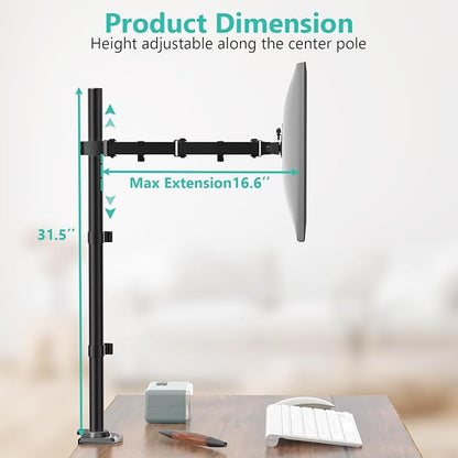 WALI Monitor Arm Mount for Desk, Single Extra Tall Computer Desk Mount, Monitor Bracket Mount Stand Single, up to 34 inch, 22 lbs (M001XL), Black