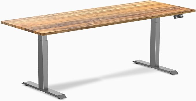 Desky Dual Hardwood Sit Stand Desk - 80x30 Electric Standing Desk - Dual Motor, 3 Stage Adjustable Height Desk - Solid Wood Standing Desk - Whole-Piece Top in Teak Wood