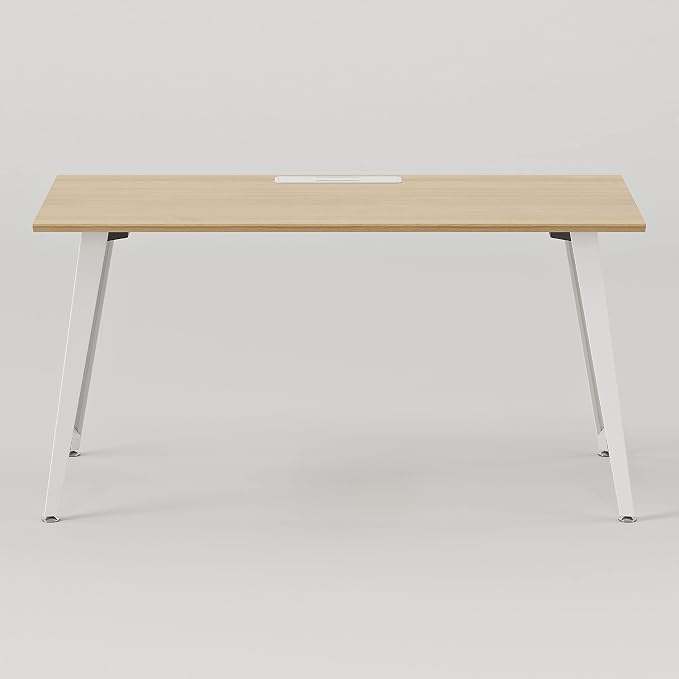 Branch Office Desk - Modern Home Office Desk - Efficient Cable Management and Fast Assembly - Compact Workstation for Home or Apartment - 48” Woodgrain Top - White Base