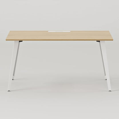 Branch Office Desk - Modern Home Office Desk - Efficient Cable Management and Fast Assembly - Compact Workstation for Home or Apartment - 48” Woodgrain Top - White Base