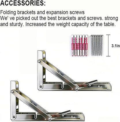 Wall Mounted Folding Table,White Floating Desk for Small Spaces,Stainless Steel Bracket Laundry Folding Table,Wall Folding Desk,Home Bars and Dining Establishments(100x50cm/39.4"×19.7")