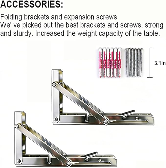 Wall Mounted Folding Table,White Floating Desk for Small Spaces,Stainless Steel Bracket Laundry Folding Table,Wall Folding Desk,Home Bars and Dining Establishments（80x50cm/31.5"x19.7"