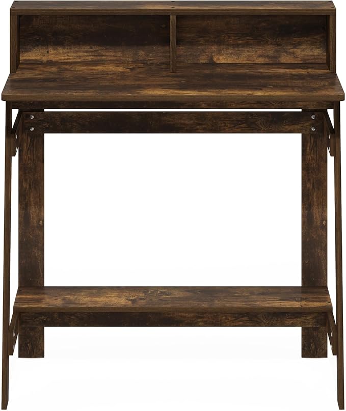 Furinno Simplistic Desk, 32" Wide Gaming Desk with Monitor Stand, A Frame Computer Desk with Shelf, Office Desk for Home Office, Bedroom, Study Room, Dorm, Amber Pine