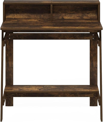 Furinno Simplistic Desk, 32" Wide Gaming Desk with Monitor Stand, A Frame Computer Desk with Shelf, Office Desk for Home Office, Bedroom, Study Room, Dorm, Amber Pine