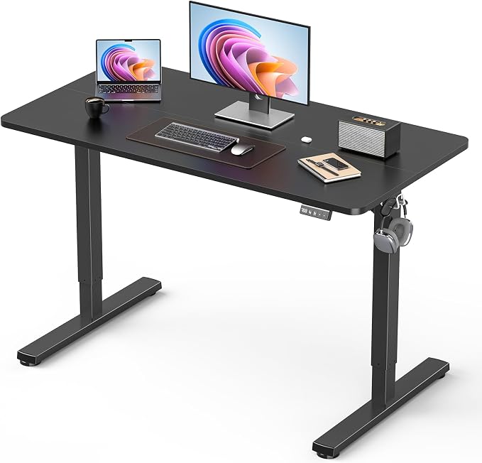 40" Electric Standing Desk Adjustable Height, Sit Stand up Desk for Home Office & Computer Workstation, 2 Memory Height Settings, Splice Board, 2 Hooks, Black Frame/Black Top