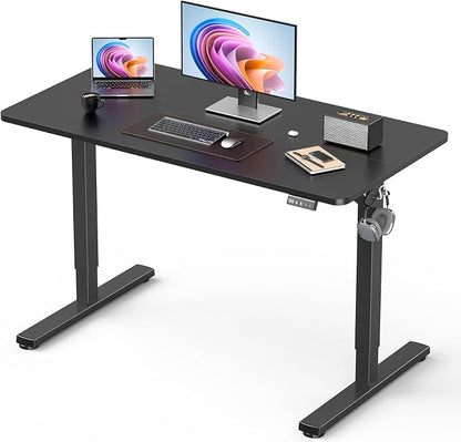 40" Electric Standing Desk Adjustable Height, Sit Stand up Desk for Home Office & Computer Workstation, 2 Memory Height Settings, Splice Board, 2 Hooks, Black Frame/Black Top