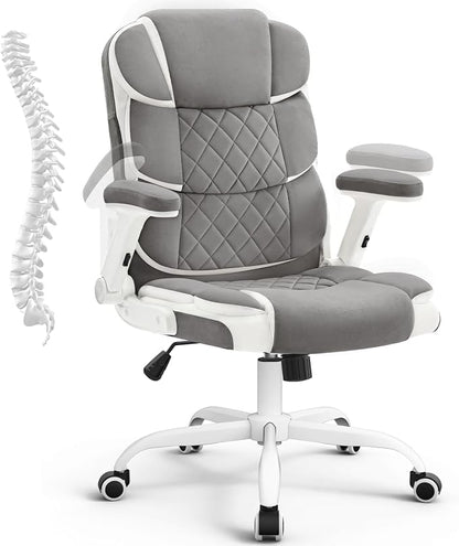 SEATZONE Office Chair Linen Fabric Ergonomic Executive Computer Desk Chairs Small Cute Rolling Task Chairs for Teens&Adults,Gray