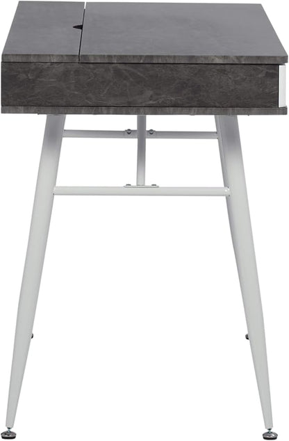 Calico Designs 51252 Alcove Modern Large Split Drawer in White/Cement Gray Desk with Storage