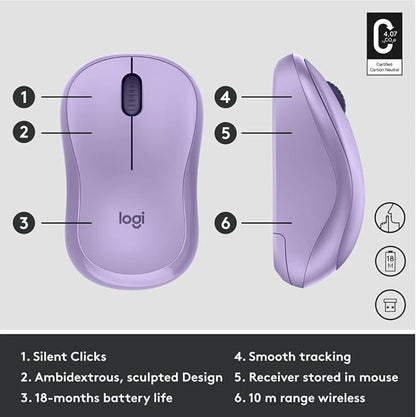 Logitech Silent Wireless Mouse, Purple (Renewed)