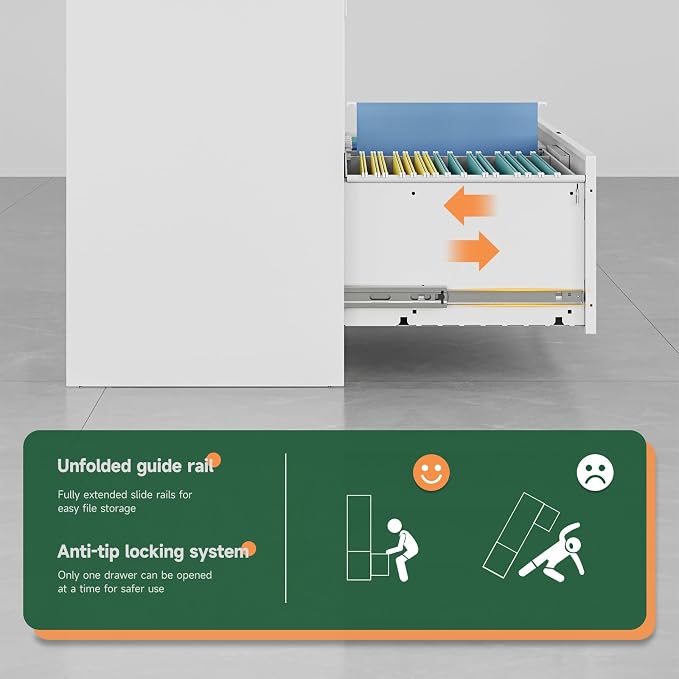 Letaya 2 Drawer File Cabinet with Lock,Metal Lateral Filing Cabinet for Home Office,Hanging Letter/Legal/A4 Size (White, H27.95×W28.35×D15.74)