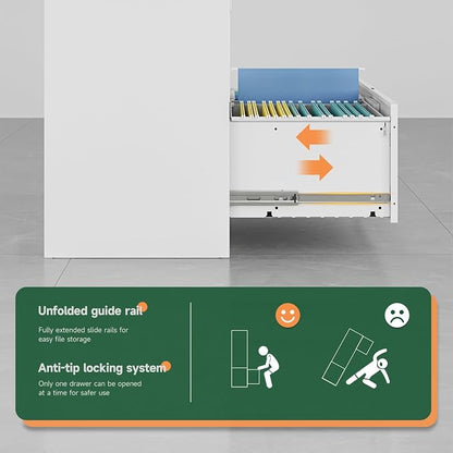 Letaya 3 Drawer File Cabinets with Lock,Metal Lateral Filing Storage Cabinet Printer Stand,White Steel Home Office Cabinet for Hanging Files Letter/Legal/A4 Size (White, H39.84×W28.35×D15.74)