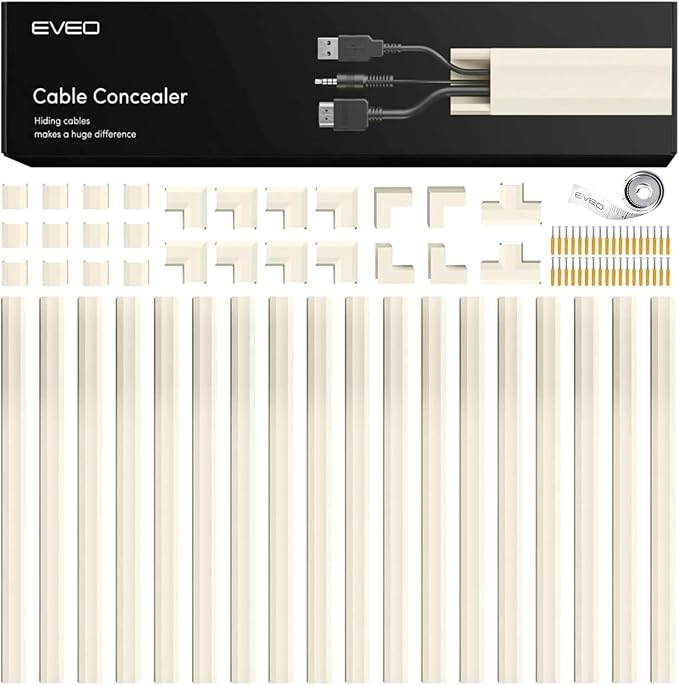 EVEO Cord Hider - 300” Cord Cover Wall Cable Hider, Cable Concealer, Wire Hiders for TV on Wall. Cable Management, Cord Hider Cable Raceway Wire Covers for Cords (Beige, Medium)