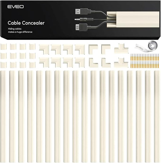 EVEO Cord Hider - 300” Cord Cover Wall Cable Hider, Cable Concealer, Wire Hiders for TV on Wall. Cable Management, Cord Hider Cable Raceway Wire Covers for Cords (Beige, Medium)