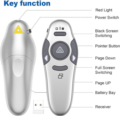 QUI Presentation Clicker Wireless Presenter Remote Clicker for PowerPoint Presentation Remote, PowerPoint Slide Advancer for Mac/Windows/Google Slide/Keynote, Silver, A