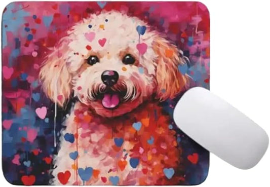 Poodle Mouse Pad Dog with Red Hearts Pattern Non-Slip Rubber Mouse Pad Puppy in Love Mouse Pad for Home Office Work Desk Computer Desktop Laptop for Dog Lovers