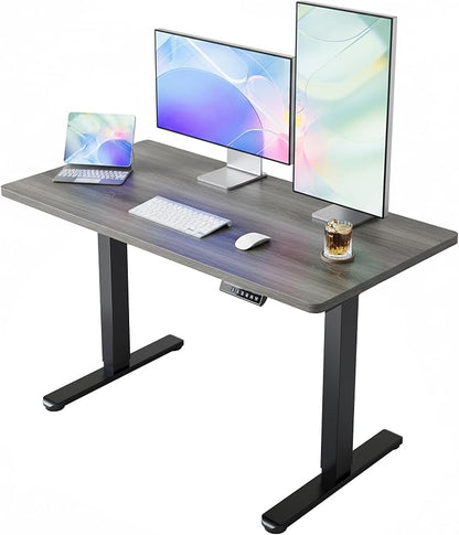 HUANUO Electric Standing Desk,55" x 28" Height Adjustable Desk, 4 Memory Height Settings, Sit to Stand Up Desk for Home Office, with Headphone Hook, Cable Manager, Grey