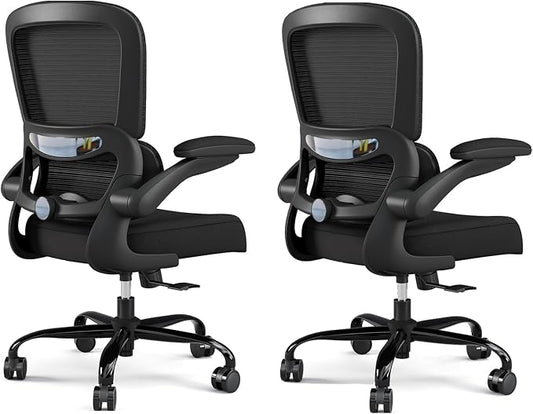 TRALT Office Chair - Ergonomic Desk Chair with Adjustable Lumbar Support, Mesh Computer Chair, Executive Chairs for Home Office Comfortable Lumbar Support Black Pack of 2