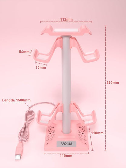 VCOM RGB Gaming Headphones Stand with 2 USB Ports, Pink Headset Stand with 10 Light Modes and Non-Slip Rubber, Suitable for PC Desk Accessories Gamers Gift(Pink)