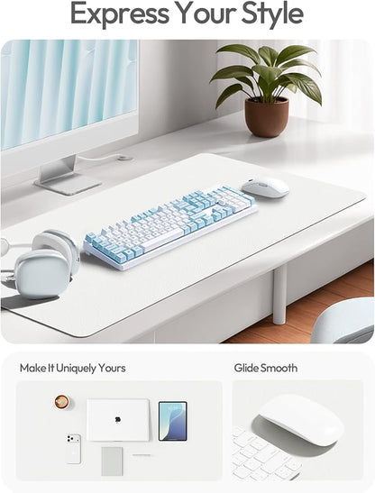 YSAGi Leather Desk Protector, Office Mat, Large Mouse Mat, Non-Slip PU Leather Blotter, Laptop Desk Pad, Waterproof Writing Pad for Office and Home (White, 47.2" x 23.6")