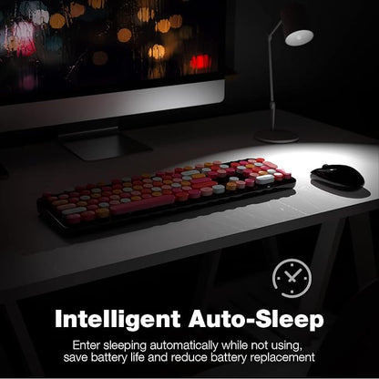 Dilter Wireless Keyboard and Mouse Combo, 104 Keys Full-Sized 2.4 GHz Round Keycap Typewriter Keyboards, USB Receiver Plug and Play, for Windows, Computer, PC, Laptop, Desktop (Black Colorful)