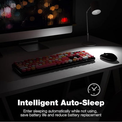 Wireless Keyboard and Mouse Combo, MOWUX Colorful Computer Full Size 2.4G Plug and Play Wireless Typewriter Keyboard and Mouse Set for Windows, Computer, Desktop, PC, Notebook (Black Colorful)