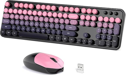 Dilter Wireless Keyboard and Mouse Combo, Retro Typewriter Keyboard with Round Keycaps, Full-Size Ergonomic, Ideal for Windows PC, Home, Office, College