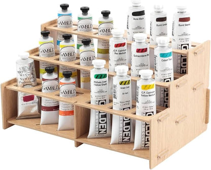 HG Art Concepts Mezzo Artist Paint and Brush Racks - Wood Grain Laminate Multi Layer Desk Stand Professional Storage Display Organizer for Paintbrushes and Tubes - Straight Rack, 3 Pack