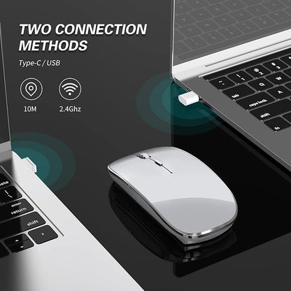 Halpilt Wireless Mouse Chargeable Portable Silent USB and Type-C Dual Mode Wireless Mouse 3 Adjustable DPI for Laptop, Mac, Android, PC (Q23S Grey)