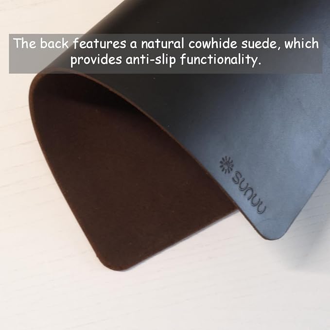 Mouse Pad-Premium Full Grain Genuine Leather-Handmade with Cowhide Crazy Horse Leather-Suitable for Working from Home or in the Office-Square 9.8x9.8in-Vintage Black