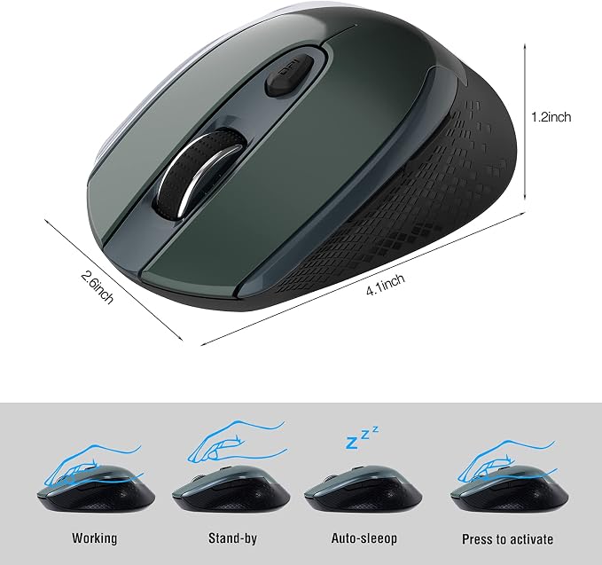 Wireless 2.4G Silent Cordless Mouse - 6 Buttons, 3 DPI Levels for Laptop, Desktop, MacBook, PC