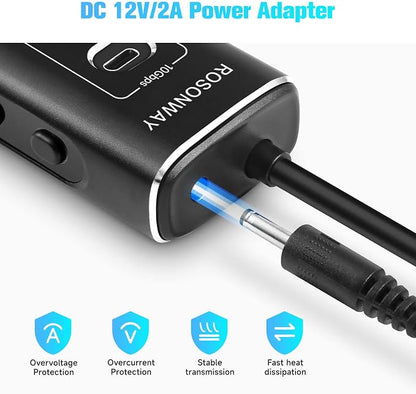 Powered USB Hub, Rosonway 7-Port USB 3.2/USB C Hub with 10Gbps USB-A 3.2, 2 USB-C 3.2, 4 USB 3.0 Ports, Individual Switches and 12V Power Adapter, Aluminum USB Port Expander for Laptop/PC, RSH-A107C