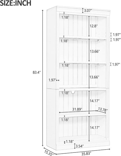 83.4" Tall Wood Bookcase with light strip, 5-Tier Decor Bookshelves with Adjustable Shelves, Storage Organizer for CDs,Books,Movies, Free Standing Storage Shelves for Living Room,Home Office, Black