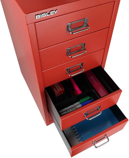 Bisley 6-Drawer Steel MultiDrawer Cabinet - Cardinal Red | Chrome Pull Handles with Label Holders, Powder-Coated Steel, Removable Drawers, Fits Under Most Desks, Labels Included