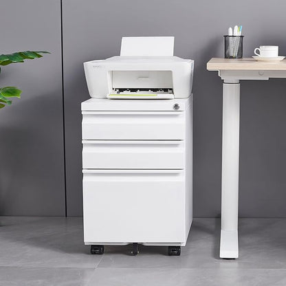 3-Drawer Mobile File Cabinets Black File Cabinet Under Desk Metal Filing Cabinet Rolling Metal Filing Cabinet for Legal and Letter Files with Anti-Tilt Design with Locking Fully Assembled (White)