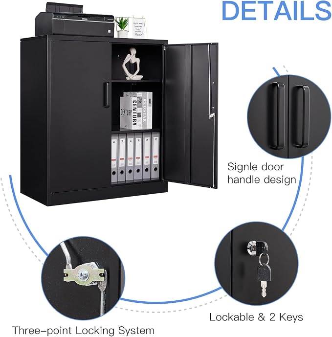 Yizosh Metal Storage Cabinet with 2 Doors and 2 Adjustable Shelves - 35.5" Garage Wall Cabinet, Locking Counter Cabinet for Home Office,Garage,Gym,School