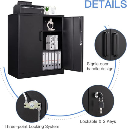 Yizosh Metal Storage Cabinet with 2 Doors and 2 Adjustable Shelves - 35.5" Garage Wall Cabinet, Locking Counter Cabinet for Home Office,Garage,Gym,School