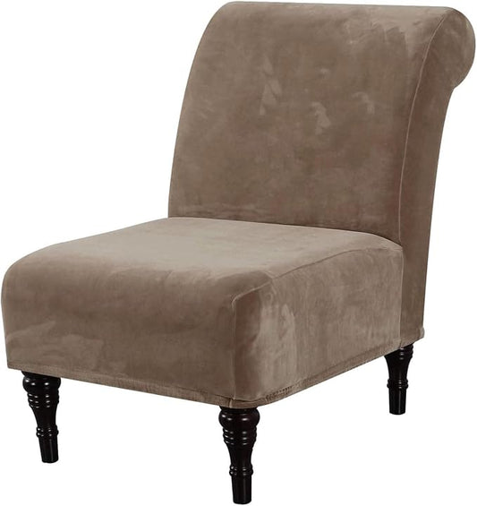 H.VERSAILTEX Armless Accent Chair Covers Thick Velvet Armless Chair Slipcovers High Stretch Chair Covers for Living Room Hotel Machine Washable Furniture Protector with Elastic Bottom, Camel