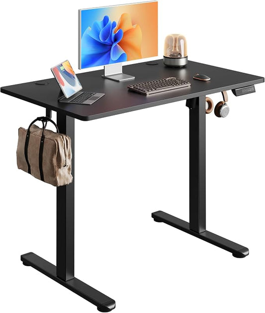 DEVAISE 40 Inch Electric Standing Desk, 3 Adjustable Computer Desk for Home Office, Ergonomic Sit to Stand Desk with LED Touchscreen，Headphone Hook, 3 Memory Preset, with One-Piece Desktop, Black