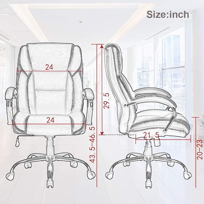 Big and Tall Office Chair 500lbs Wide Seat Ergonomic Desk Chair Task High Back Executive Chair Rolling Swivel PU Computer Chair with Lumbar Support Armrest Adjustable Chair for Heavy People, Brown