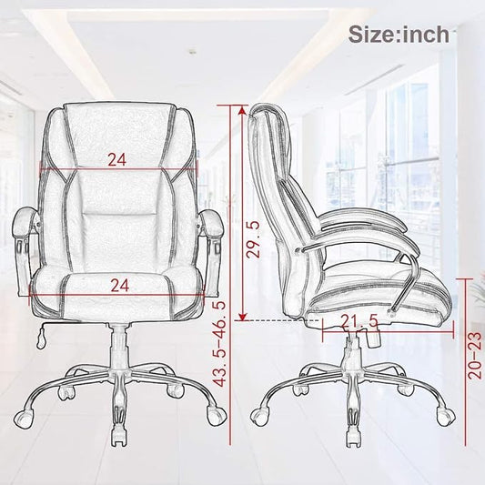 Big and Tall Office Chair 500lbs Wide Seat Ergonomic Desk Chair Task High Back Executive Chair Rolling Swivel PU Computer Chair with Lumbar Support Armrest Adjustable Chair for Heavy People, Brown