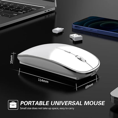 Halpilt Wireless Mouse Chargeable Portable Silent USB-A and Type-C Dual Mode 3 Adjustable DPI for Laptop, PC (Q23S White)