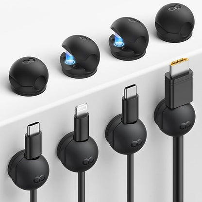 Lamicall 8Pack Magnetic Cord Organizer Clips - [Mini-Soft Silicone] Cable Management for Phone Charger Cord, Durable Adhesive Cable Holder for Desk Nightstand, Home Office Organizer Gadget Accessories