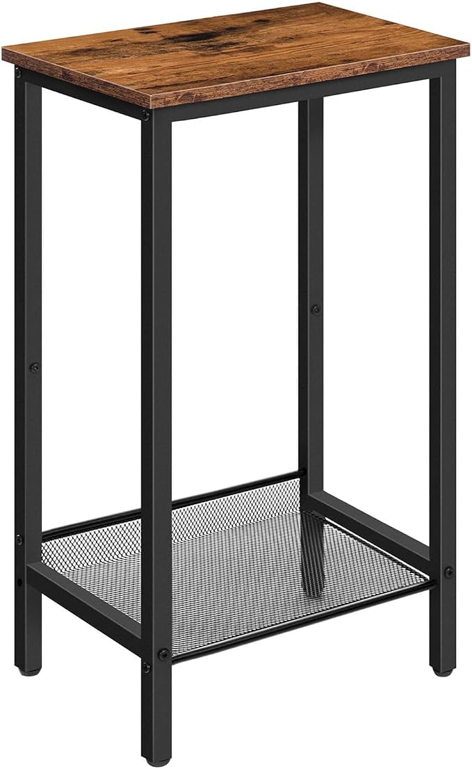 HOOBRO Tall Side Table, Industrial End Telephone Table with Adjustable Mesh Shelves, Small Tall Nightstand for Living Room, Bedroom, Entryway, Office, Rustic Brown and Black BF03DH01