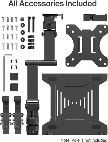 monTEK 2-in-1 Universal Laptop Pole Mount Tray for 10”- 15.6” Notebook or 17”-32” Monitor, Full Motion Laptop Mount with Removable 75/100mm VESA Plate, Fits 1.1”-2.4” Pole Diameter, Black